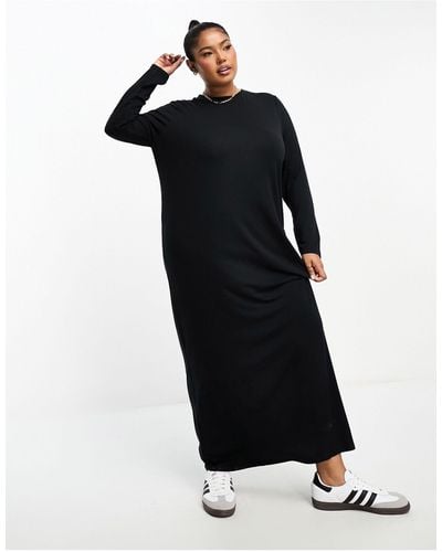 ASOS Asos Design Curve Long Sleeve Maxi T-shirt Dress - Black