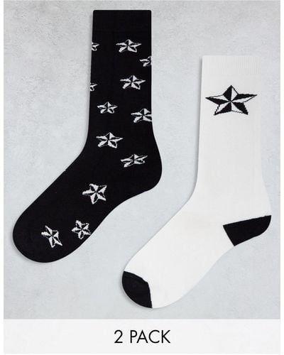 Threadbare Ski 2 Pack Printed Star Socks - Black