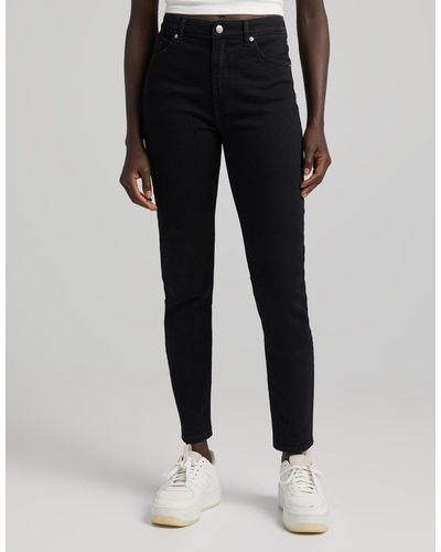 Bershka – skinny-jeans mit hohem bund - Schwarz