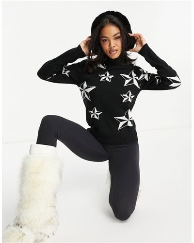 Threadbare Ski - maglione con collo alto con stampa di stelle - Nero