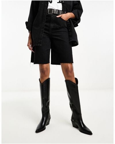 & Other Stories Leather Low Heel Western Thigh Boots - Black