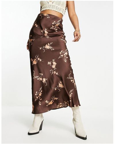 emory park Falda larga chocolate con estampado floral estilo vintage - Marrón