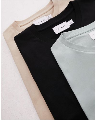 TOPMAN Confezione da 3 t-shirt vestibilità classica nera, color pietra e salvia - Nero
