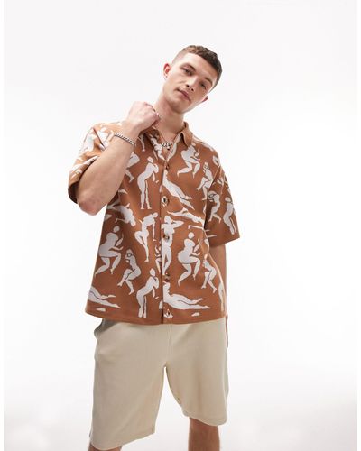 TOPMAN Gebreid Overhemd Met Knoopsluiting, Bedekt Met Print - Meerkleurig