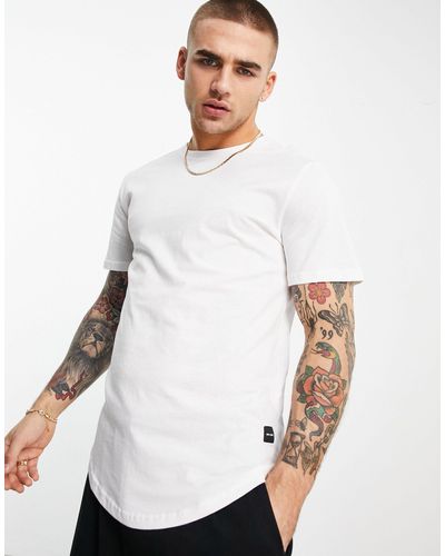 Only & Sons Longline Curve Hem T-shirt - White