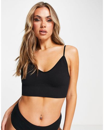 ONLY Ribbed Seamless Strappy Bralette - Black