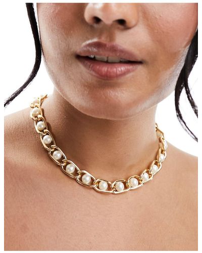 ASOS Necklace With Suspended Faux Pearl Design - Natural