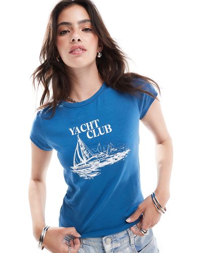 Miss Selfridge T-shirt court à imprimé yacht club - Bleu