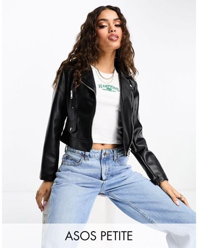 ASOS Asos Design Petite Ultimate Faux Leather Biker Jacket - Blue