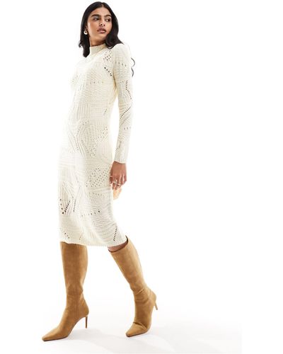 Vero Moda Open Textured Knitted Midi Dress - Natural
