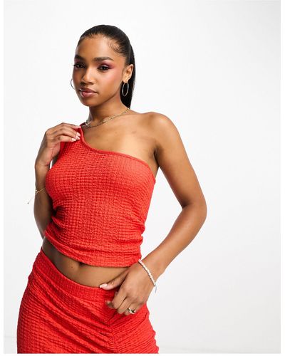 Pieces Exclusive One Shoulder Crop Top Co-ord - Red