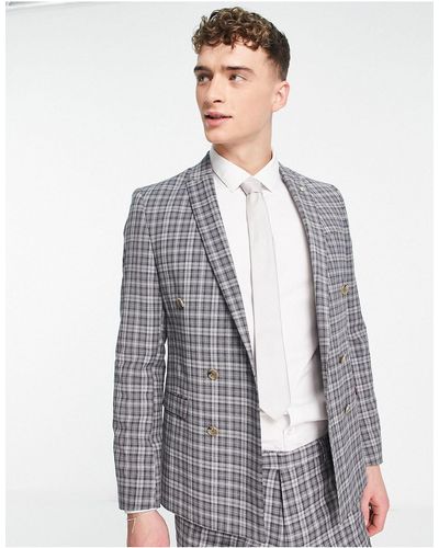 Twisted Tailor Mepstead - giacca da abito doppiopetto grigia a quadri principe di galles - Bianco