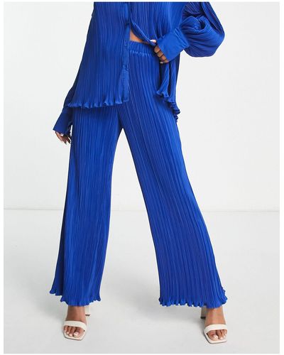 In The Style Exclusive Plisse Wide Leg Trouser Co-ord - Blue