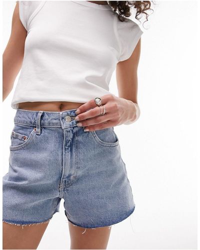 TOPSHOP Mom shorts di jeans elasticizzati comfort candeggiati - Blu