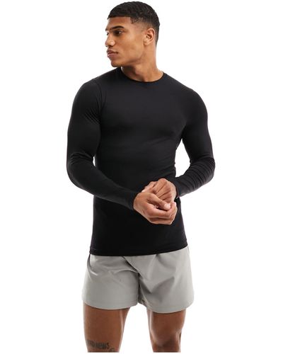 ASOS 4505 – langärmliges, körperbetontes baselayer-trainings-shirt aus thermo-sportmaterial - Schwarz