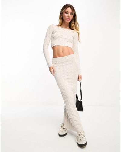 Bershka Cable Knit Midi Skirt - White