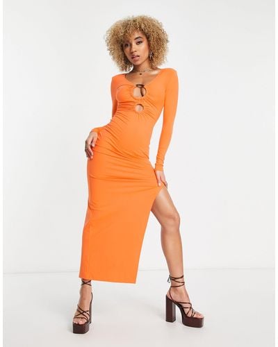SIMMI Simmi Long Sleeve Bust Detail Maxi Dress - Orange