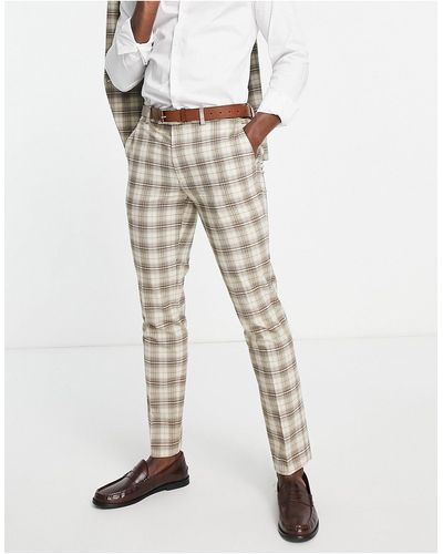 TOPMAN Check Slim Suit Trousers - Brown