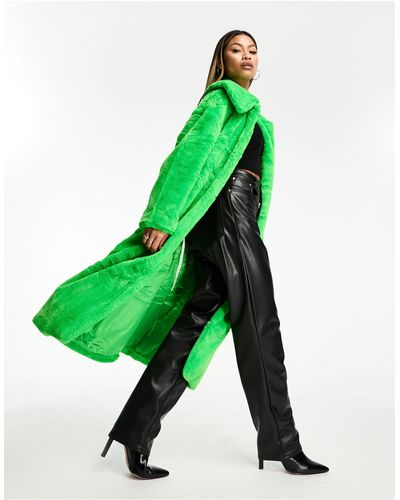 Jayley Faux Fur Wrap Midi Coat - Green