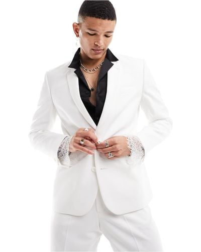 ASOS Slim Suit Jacket With Lace Trim - White