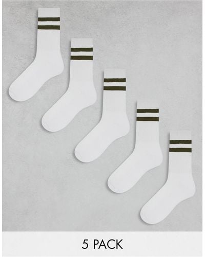 ASOS 5 Pack Socks With Dark Green Stripes - Gray