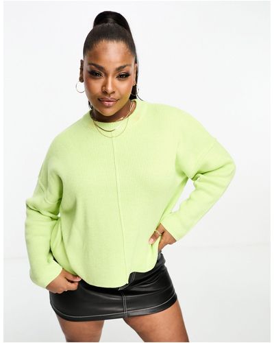 ASOS Asos Design Curve Crew Neck Boxy Sweater With Seam Front - Green