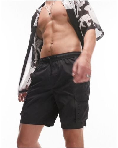 TOPMAN Skinny Cargo Swim Shorts - Black