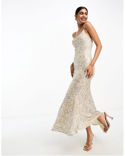 Never Fully Dressed Bridal Sequin Cowl Neck Midaxi Dress - White
