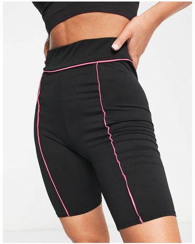 Threadbare Fitness Gym legging Shorts With Contrast Piping - Black