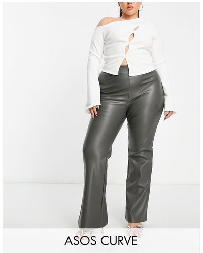 ASOS Asos Design Curve Flare Faux Leather Trouser - Grey