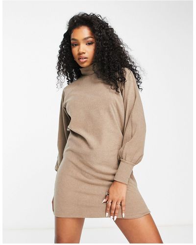 Pieces High Neck Knitted Dress - Natural
