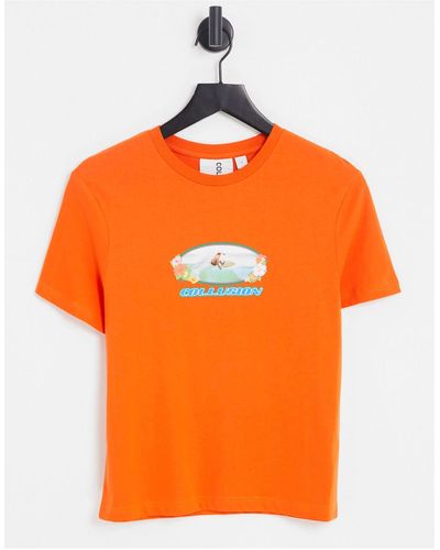 Collusion T-shirt Met Vintage Pasvorm En Surfprint - Oranje