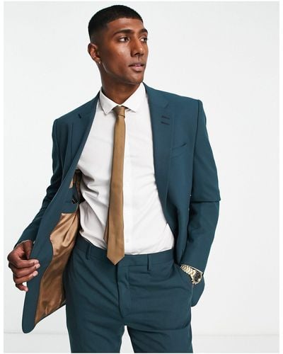 River Island Slim Single Breasted Suit Jacket - Green
