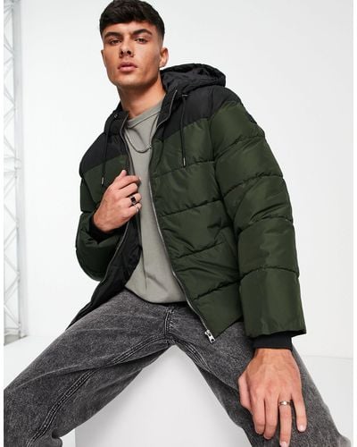 Only & Sons Heavy Weight Hooded Puffer Jacket - Green
