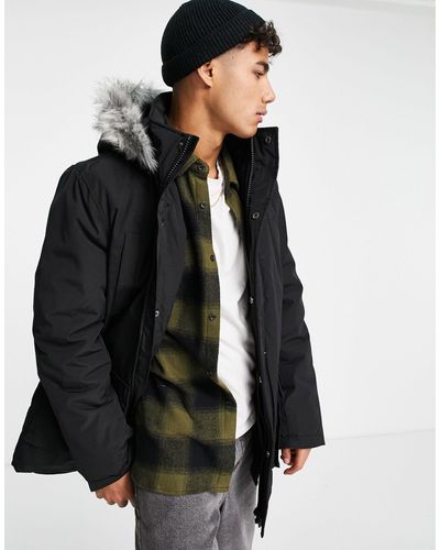 New Look Parka Jacket With Fur Trim - Black