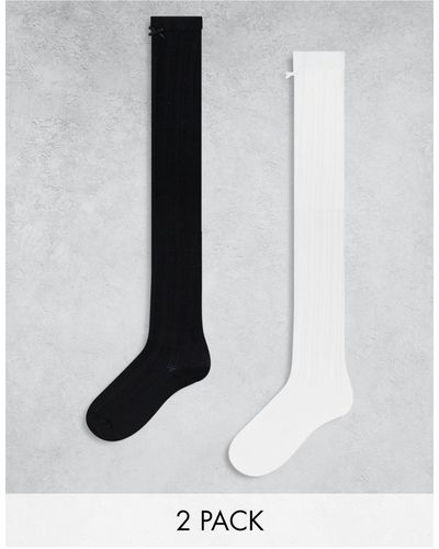 Monki Confezione da 2 paia di calze al ginocchio bianche e nere - Bianco