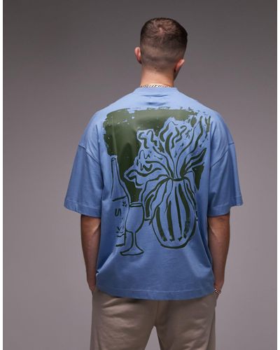 TOPMAN Camiseta azul extragrande con estampado "still life" en el pecho y la espalda
