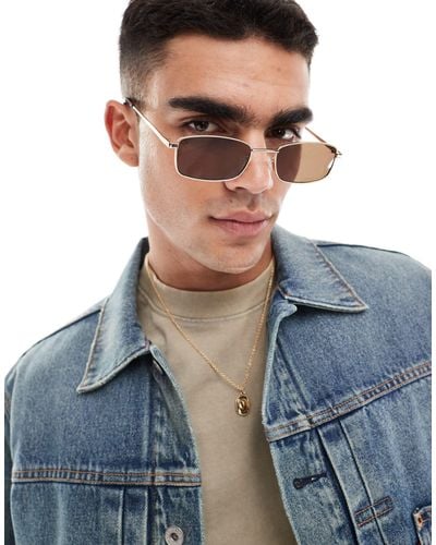 ASOS Square Metal Sunglasses With Brown Lenses - Blue