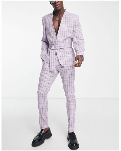 ASOS Slim Collarless Belted Suit Jacket - Purple