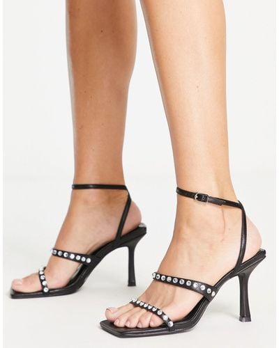 Public Desire Leni Mid Heel Sandals With Embellished Straps - Black
