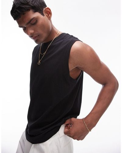TOPMAN Fitted Tank With Crew Neck - Black