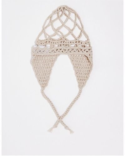 Collusion Unisex Crochet Festival Skull Cap With Tie Detail - White