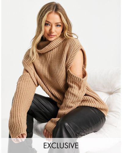 Missguided Roll Neck Cut Out Sweater - Brown