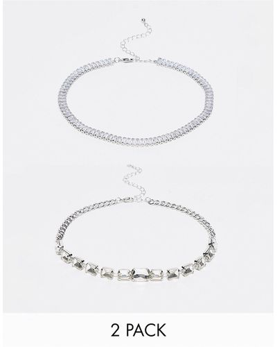 TOPSHOP 2 Pack Baguette And Crystal Choker - White