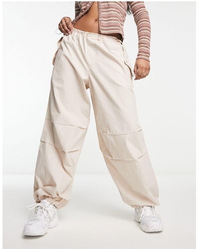 River Island Low Rise Parachute Cargo Trousers - Natural