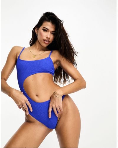 Public Desire Cutout Crinkle Swimsuit - Blue