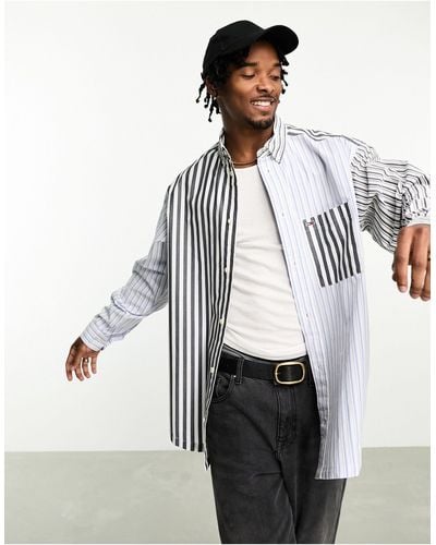 Tommy Hilfiger Oversized Stripe Mix Long Sleeve Shirt - White