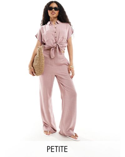 Pieces Wide Leg Linen Trousers Co-ord - Pink