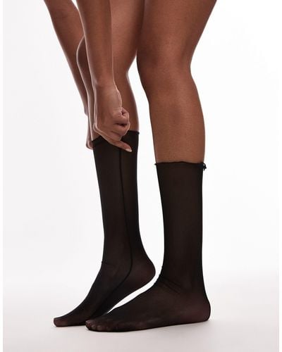 TOPSHOP Sheer Socks With Frill Edge - Brown