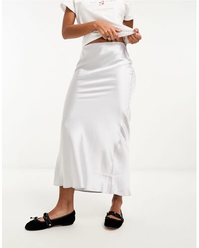 River Island Satin Bias Maxi Skirt - White